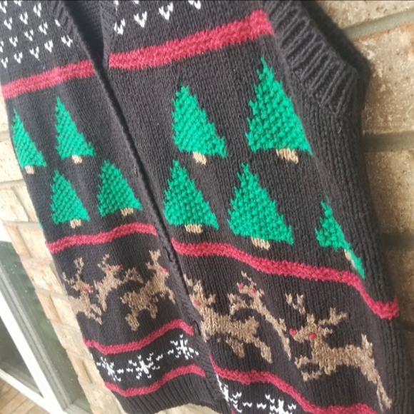 Westbound Christmas Tree Holiday BLACK Sweater Vest (size LARGE) Hand Knitted - Picture 2 of 7
